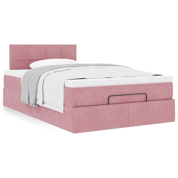 vidaXL Pouf Letto con Materasso Rosa 120x190 cm Velluto