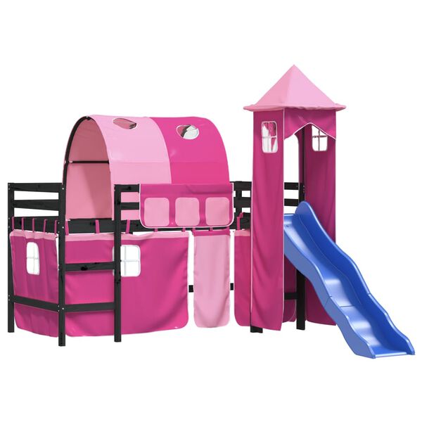 vidaXL Letto a Soppalco con Torre Bambini Rosa 90x200cm Massello Pino