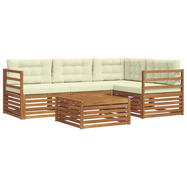 vidaXL Set di divani da esterno con cuscino 5 pcs Naturale e Crema