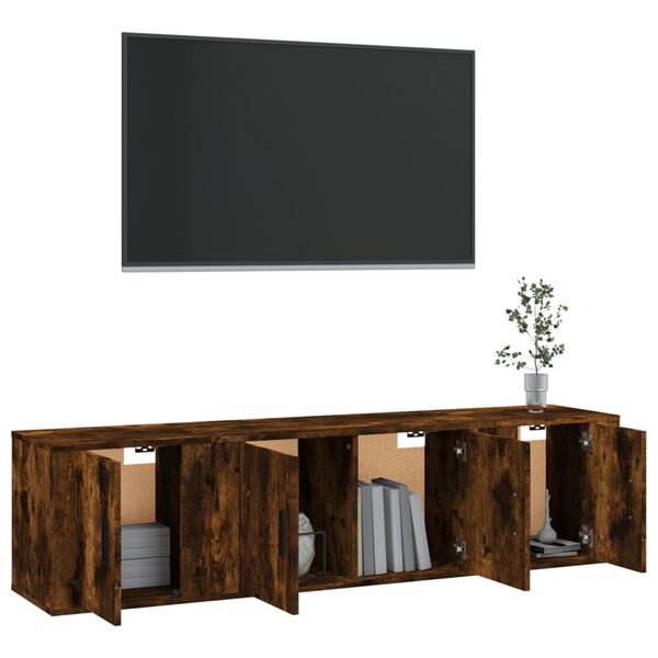 vidaXL Set Mobili Porta TV 3 pz Rovere Fumo in Legno Multistrato