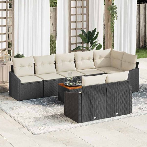 vidaXL Set Divano da Giardino con cuscino 9 pcs Nero polyrattan