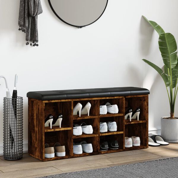 vidaXL Panca Porta Scarpe Rovere Fumo 102x32x50 cm Legno Multistrato
