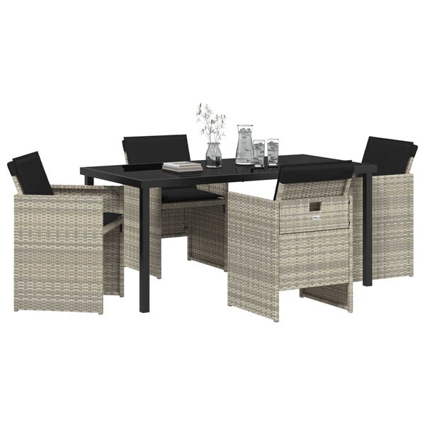 vidaXL Set da Pranzo per Giardino 5 pcs Grigio chiaro polyrattan