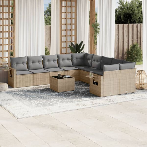 vidaXL Set Divani da Giardino 11 pz con Cuscini Beige in Polyrattan