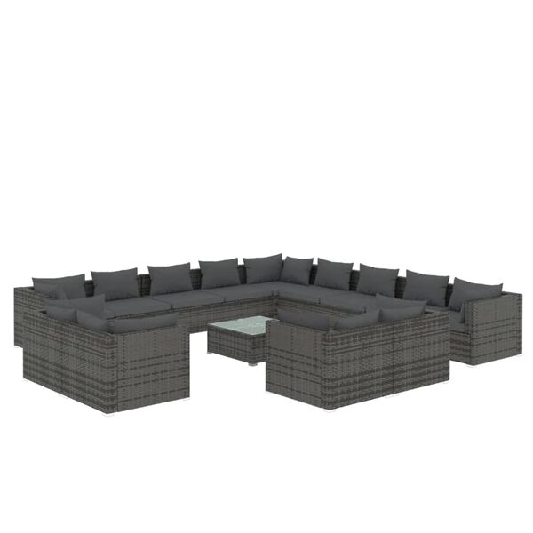 vidaXL Set Divani da Giardino 14 pz con Cuscini in Polyrattan Grigio