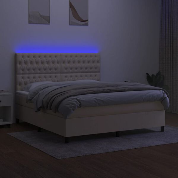 vidaXL Letto a Molle con Materasso e LED Crema 180x200 cm in Tessuto