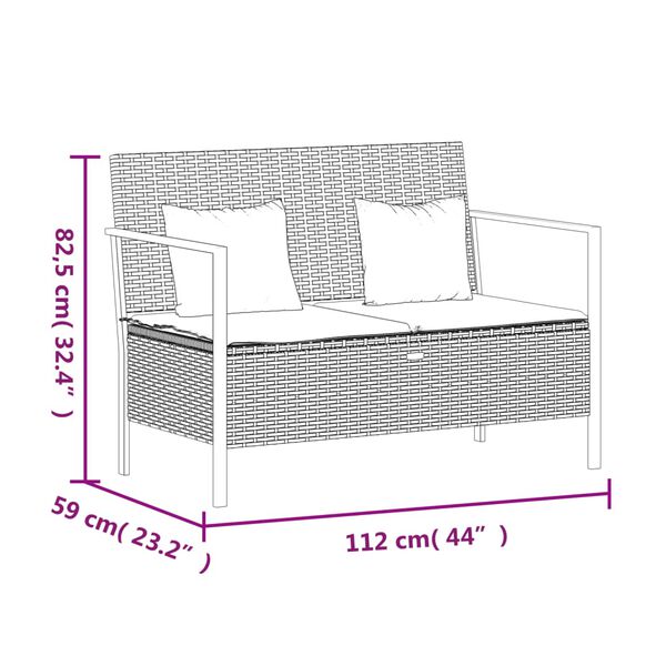 Panca Da Giardino 2 Posti VidaXL - Rattan PP Nero Con Cuscini Imbottiti - Foto 7
