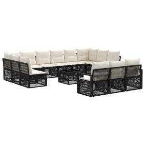 vidaXL Set Divano da Giardino 14 pcs Nero polyrattan