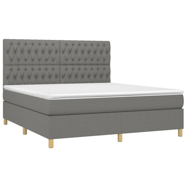 vidaXL Letto a Molle Materasso e LED Grigio Scuro 180x200cm in Tessuto
