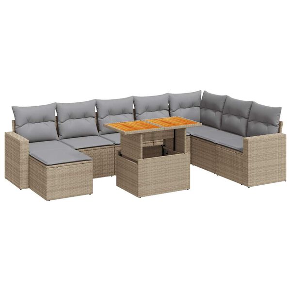 vidaXL Set Divano da Giardino 9 pz con Cuscini Beige in Polyrattan