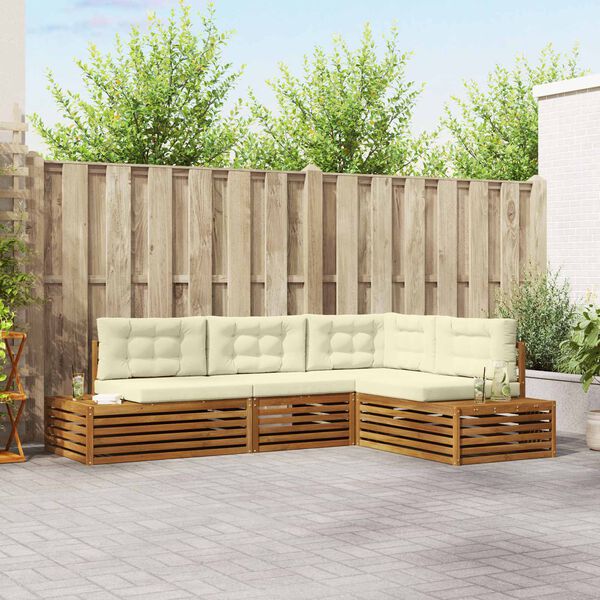 vidaXL Set di divani da esterno con cuscino 4 Pezzo Naturale e Crema