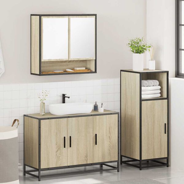 vidaXL Set Mobili da Bagno 3 pz Rovere Sonoma in Legno Multistrato