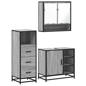 vidaXL Set Mobili da Bagno 3 pz Grigio Sonoma in Legno Multistrato