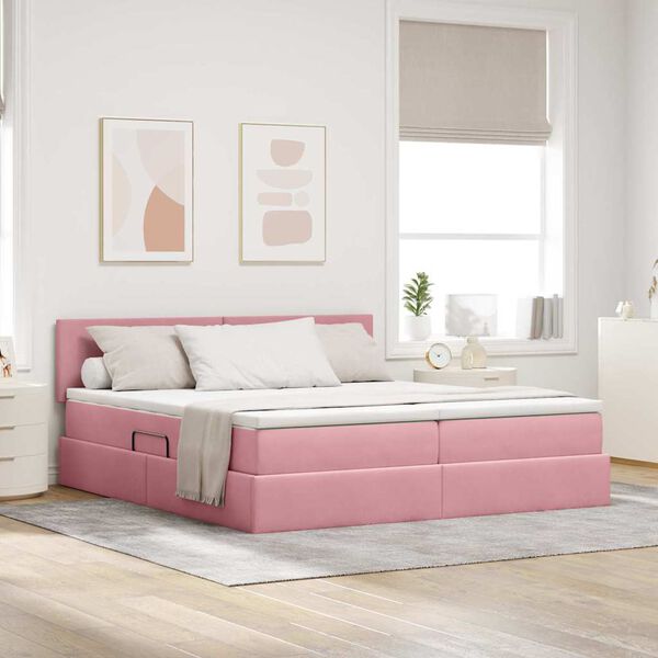 vidaXL Letto con Contenitore con materasso Rosa 100 x 200 cm