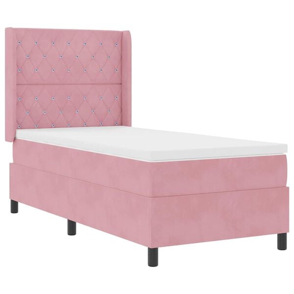 vidaXL Letto a molle con materasso Rosa 90 x 190 cm Velluto