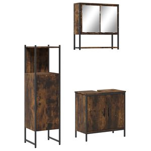 vidaXL Set Mobili da Bagno 3 pz Rovere Fumo in Legno Multistrato