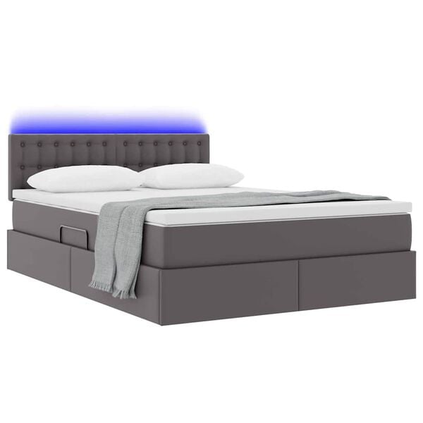 vidaXL Letto con contenitore e LED Grigio 140 x 200 cm Pelle Sintetica
