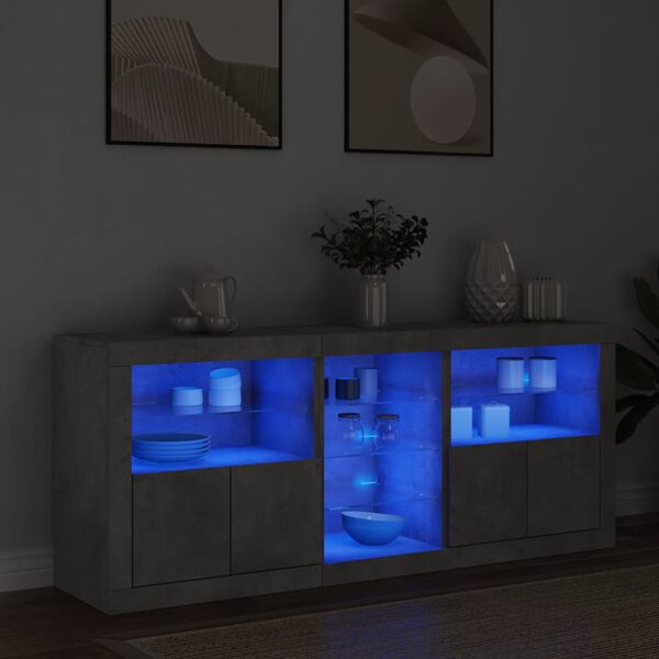 vidaXL Credenza con Luci LED Grigio Cemento 162x37x67 cm