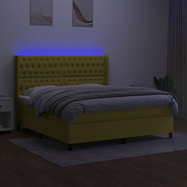 vidaXL Letto a Molle con Materasso e LED Verde 180x200 cm in Tessuto