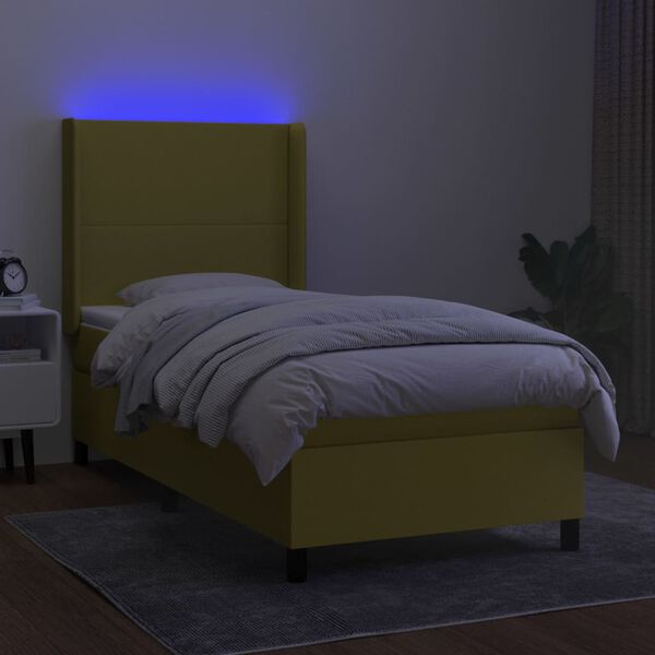 vidaXL Letto a Molle con Materasso e LED Verde 100x200cm in Tessuto