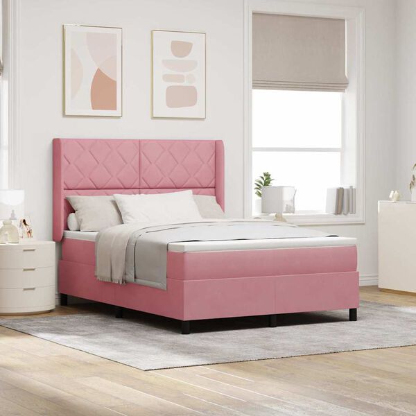 vidaXL Letto a molle con testiera Rosa 160 x 200 cm Velluto