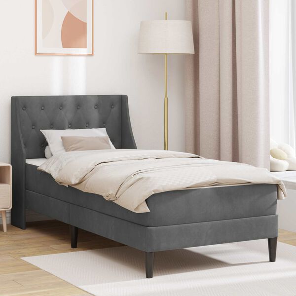 vidaXL Struttura letto con materasso Grigio scuro 90 x 190 cm Velluto