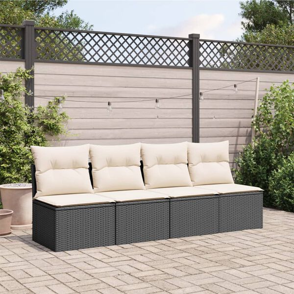 vidaXL Divano da Giardino con Cuscini a 4 Posti Nero in Polyrattan