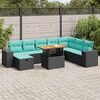 vidaXL Set Divani da Giardino 9 pz con Cuscini Nero Polyrattan Acacia