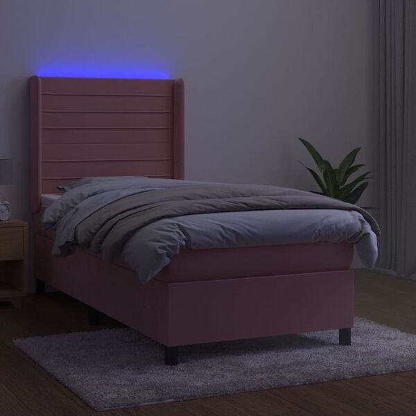 vidaXL Letto a Molle con Materasso e LED Rosa 100x200 cm in Velluto