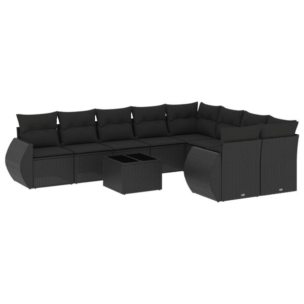 vidaXL Set Divani da Giardino 10pz con Cuscini in Polyrattan Nero