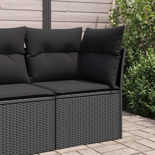 vidaXL Divano da giardino angolare con cuscini nero in polyrattan