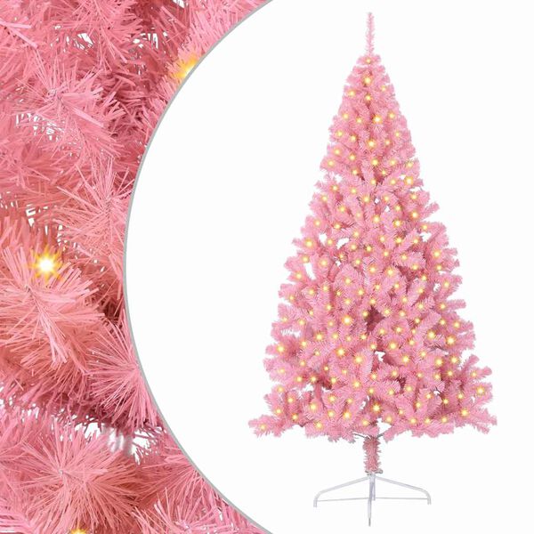 vidaXL Albero di Natale artificiale con luci integrate Rosa 210 cm PVC