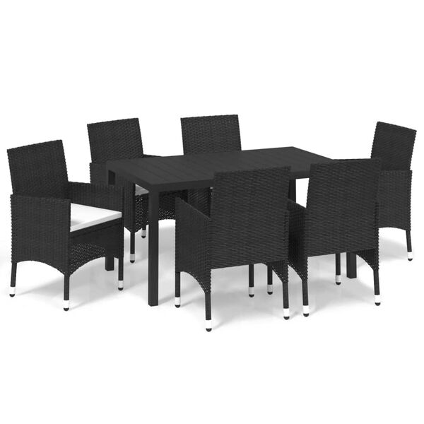 vidaXL Set da Pranzo per Giardino 7 pz con Cuscini Polyrattan Nero