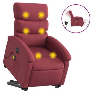 vidaXL Poltrona Alzapersona Massaggiante Elettrica Rosso Vino Tessuto