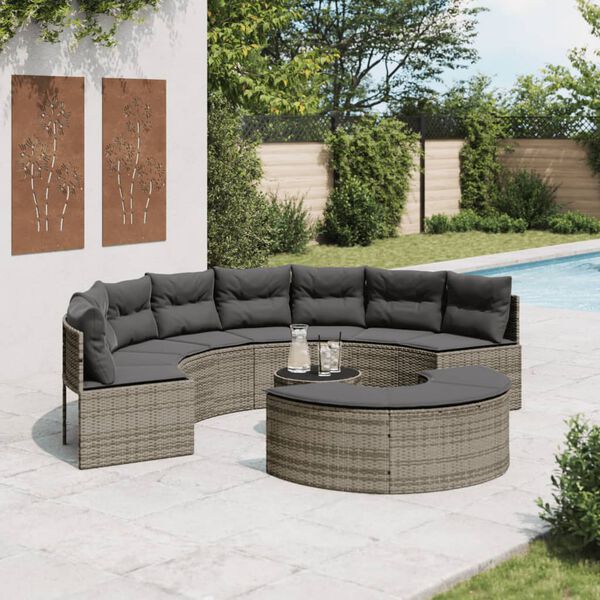 vidaXL Set Divani da Giardino Semicircolare 3 pz in Polyrattan Grigio