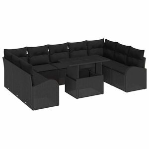 vidaXL Set Divano da Giardino 10 pz Nero polyrattan