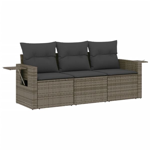 vidaXL Set Divani da Giardino 3 pz con Cuscini Grigio in Polyrattan