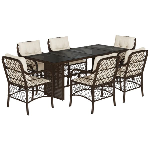 vidaXL Set da Pranzo da Giardino 7pz con Cuscini in Polyrattan Marrone