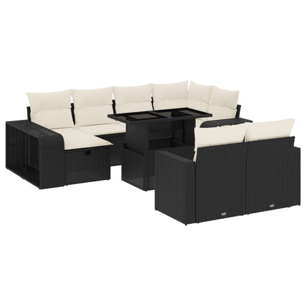 vidaXL Set Divani da Giardino 11 pz con Cuscini in Polyrattan Nero