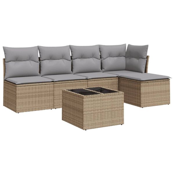 vidaXL Set Divano da Giardino 6 pz con Cuscini Beige in Polyrattan