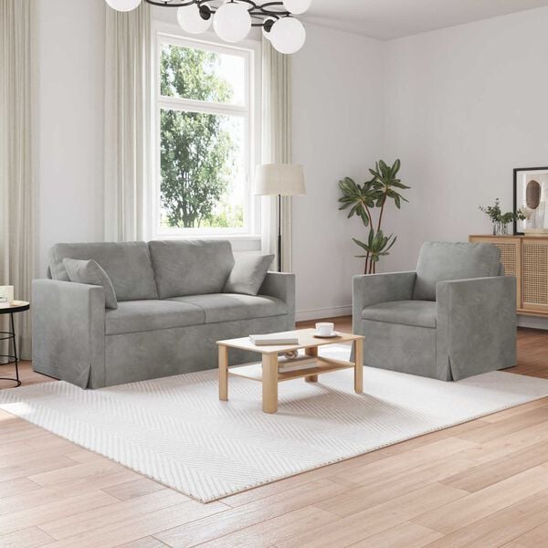 vidaXL Set di divani 2 pcs Grigio chiaro 158 x 78 x 80 cm Velluto