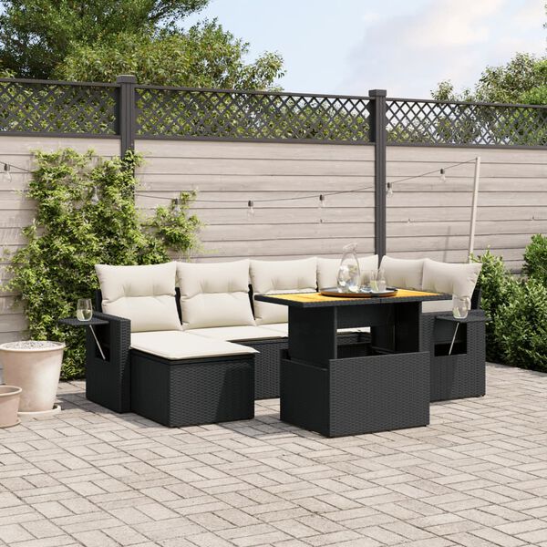 vidaXL Set Divani da Giardino con Cuscini 7pz Nero Polyrattan