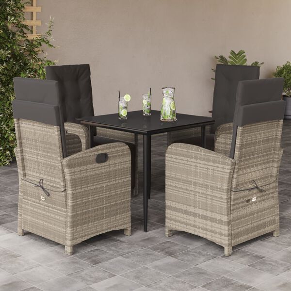 vidaXL Set Pranzo da Giardino 5pz con Cuscini Grigio Chiaro Polyrattan