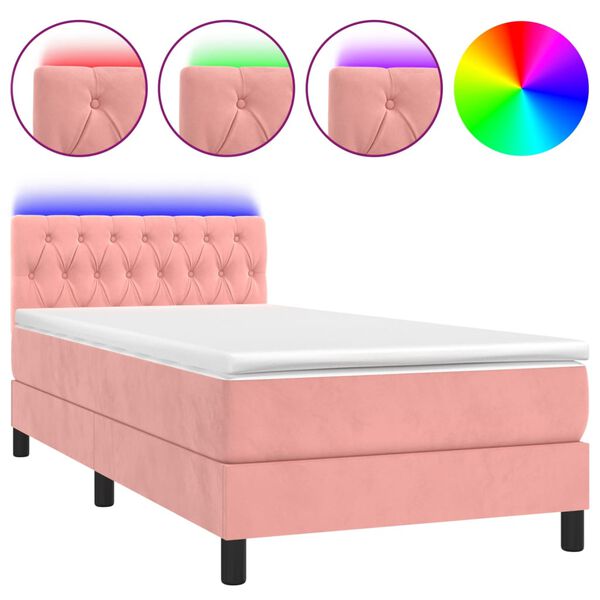 vidaXL Letto a Molle con Materasso e LED Rosa 90x200 cm in Velluto