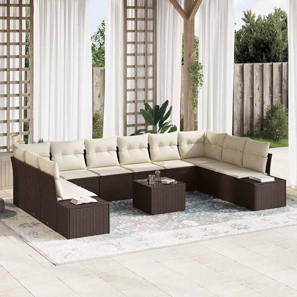 vidaXL Set Divano da Giardino con cuscino 11 pcs Marrone polyrattan