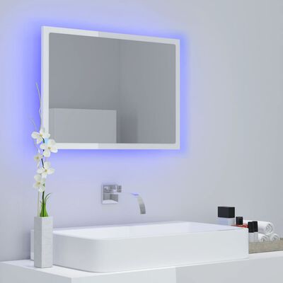vidaXL Specchio da Bagno LED Bianco Lucido 60x8,5x37 cm in Acrilico