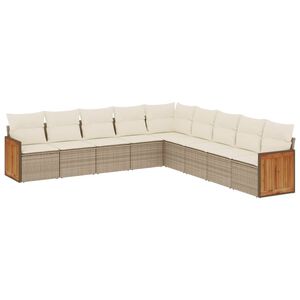 vidaXL Set Divano da Giardino 9 pz con Cuscini Beige in Polyrattan
