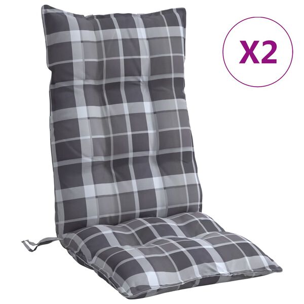 vidaXL Cuscini Sedia Schienale Alto 2 pz Quadri Grigio Tessuto Oxford