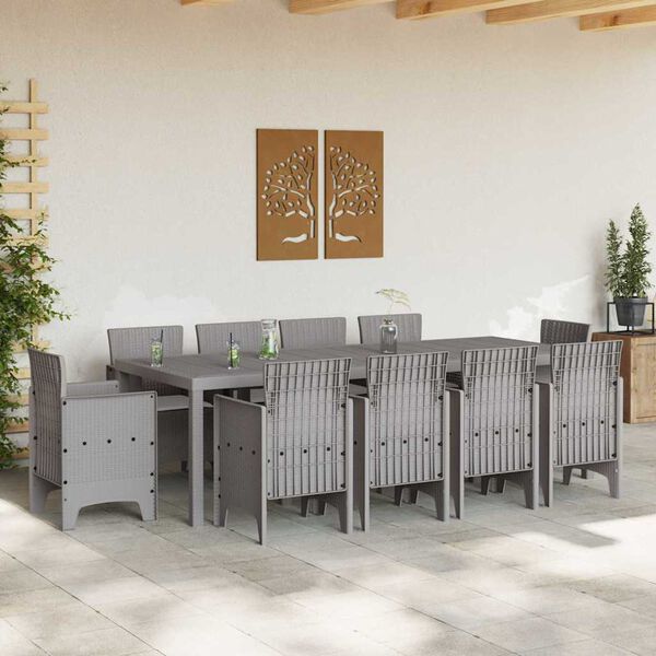 vidaXL Set da Pranzo per Giardino 11 pcs Grigio chiaro Rattan Polt