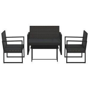 vidaXL Set Divani da Giardino 4 pz con Cuscini Nero in Polyrattan